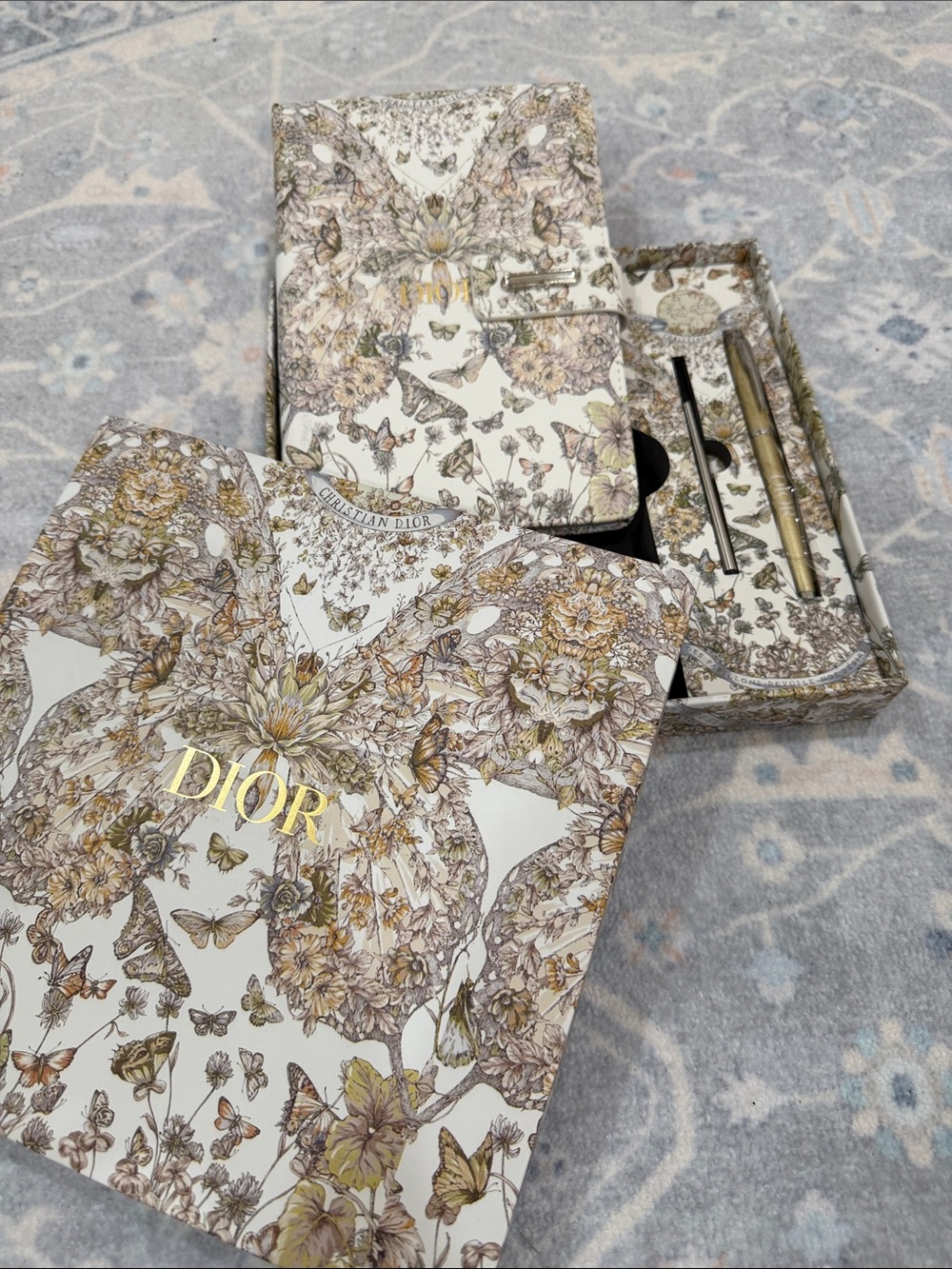 Dior Limited Edition Butterfly Notebook and Pen Set in Cream & Gold Accents